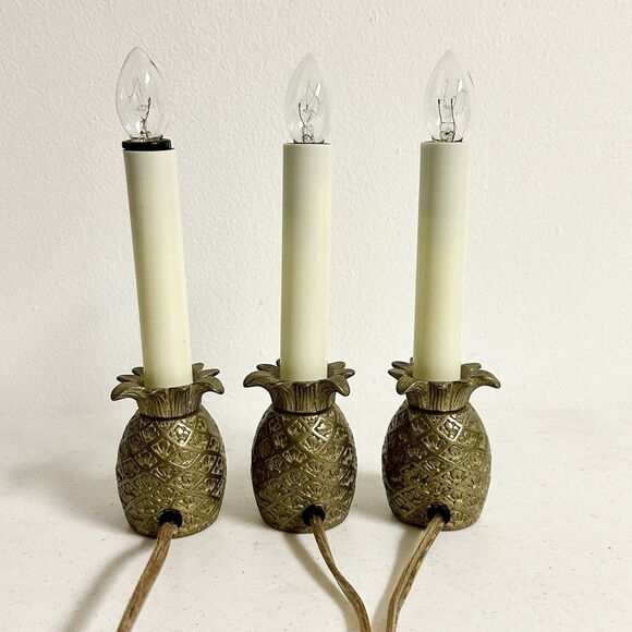 Set of 3 Vintage Brass Pineapple Electric Roll Switch Lamps 6.75in Decor Small - Picture 4 of 7